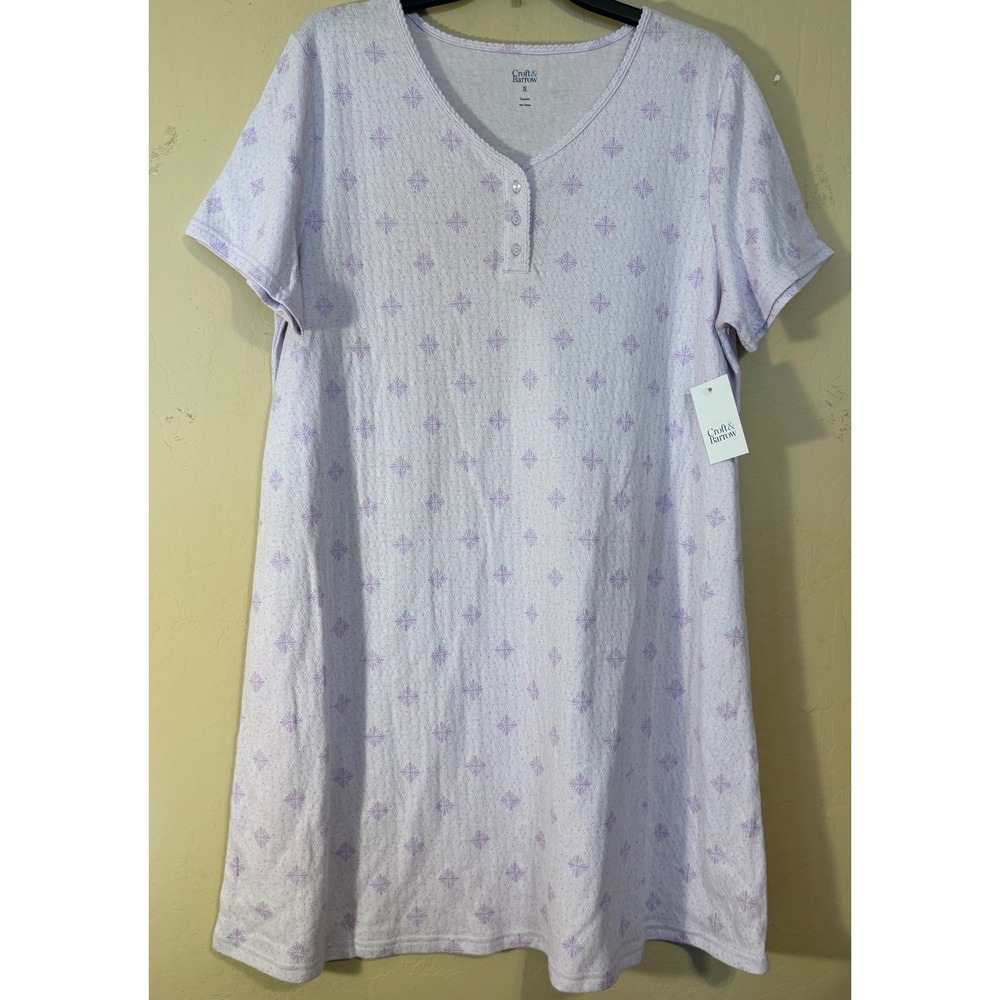 Croft‎ & Barrow Nightgown Women XL Purple Sleep Shirt Henley Pointelle NEW